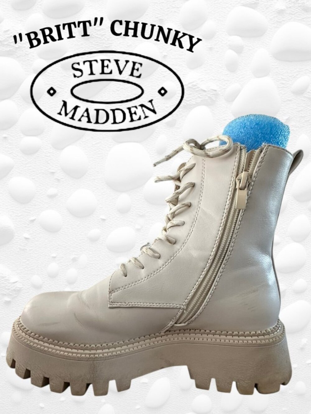 Steve Madden “Britt” Chunky Off‑White Boots – Size 8 (EU 38)